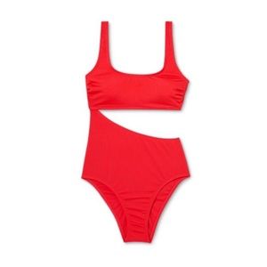 Ribbed Side Cut Out Medium Coverage One Piece Swimsuit - Kona Sol Lively Red